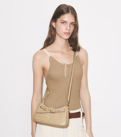 Romy Croc-Embossed Zip Top Crossbody Bag