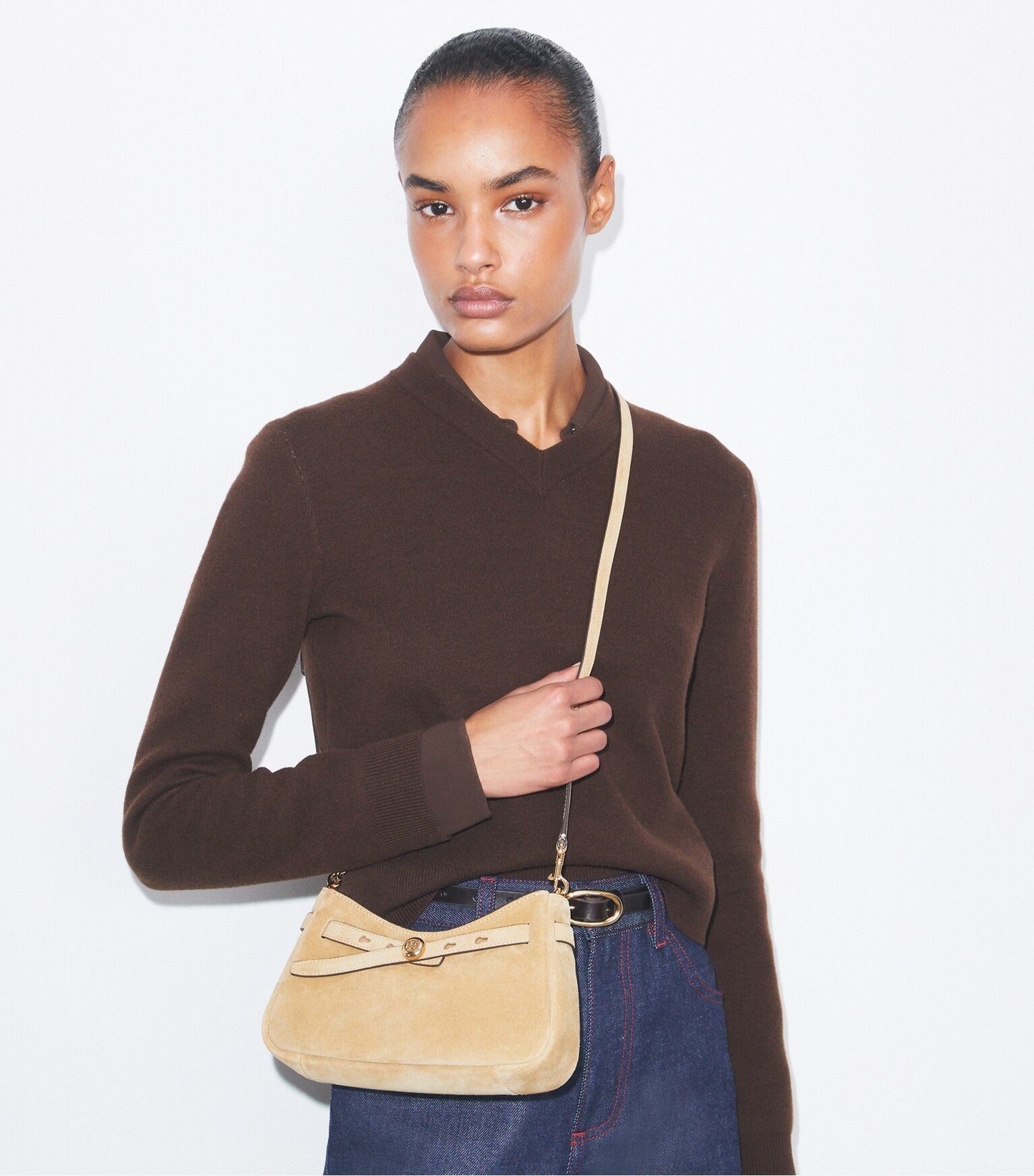 Romy Suede Zip Top Crossbody Bag