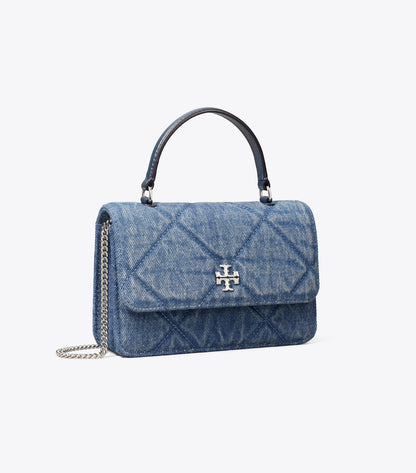 Mini Kira Diamond Quilt Denim Top-Handle Crossbody