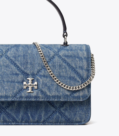 Mini Kira Diamond Quilt Denim Top-Handle Crossbody