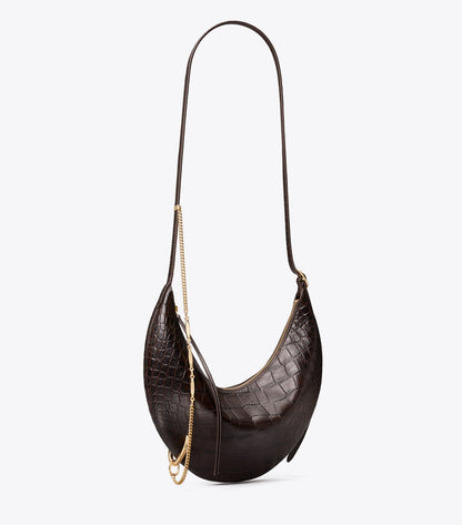 Pierced Croc-Embossed Crossbody Bag