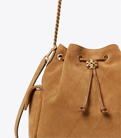 Charlie Quilted Suede Drawstring Shoulder Bag