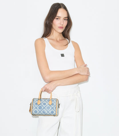 T Monogram Denim Petite Barrel Bag