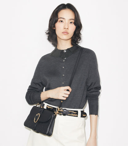 T Monogram Pebbled Soft Small Shoulder Bag
