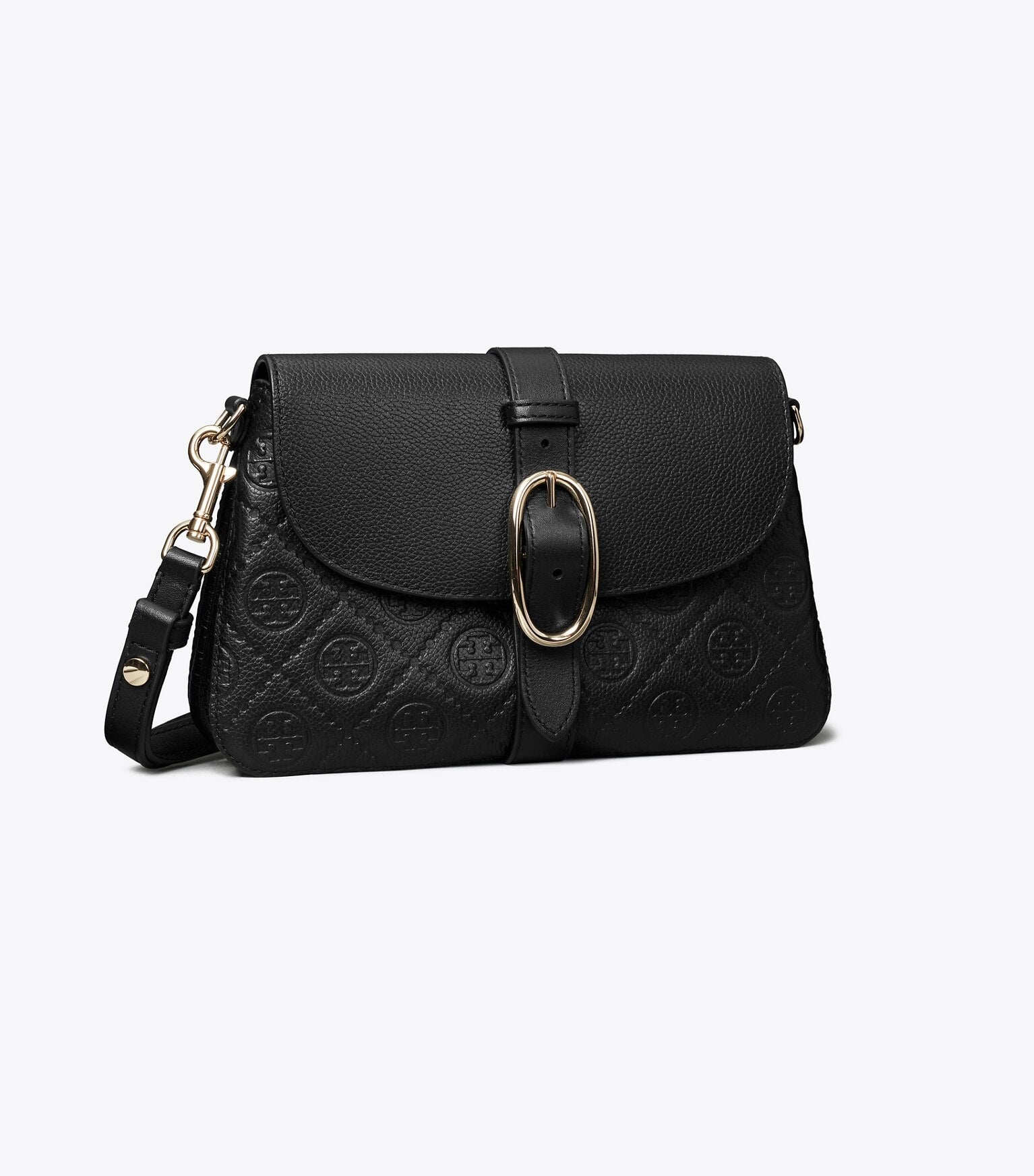 T Monogram Pebbled Soft Small Shoulder Bag