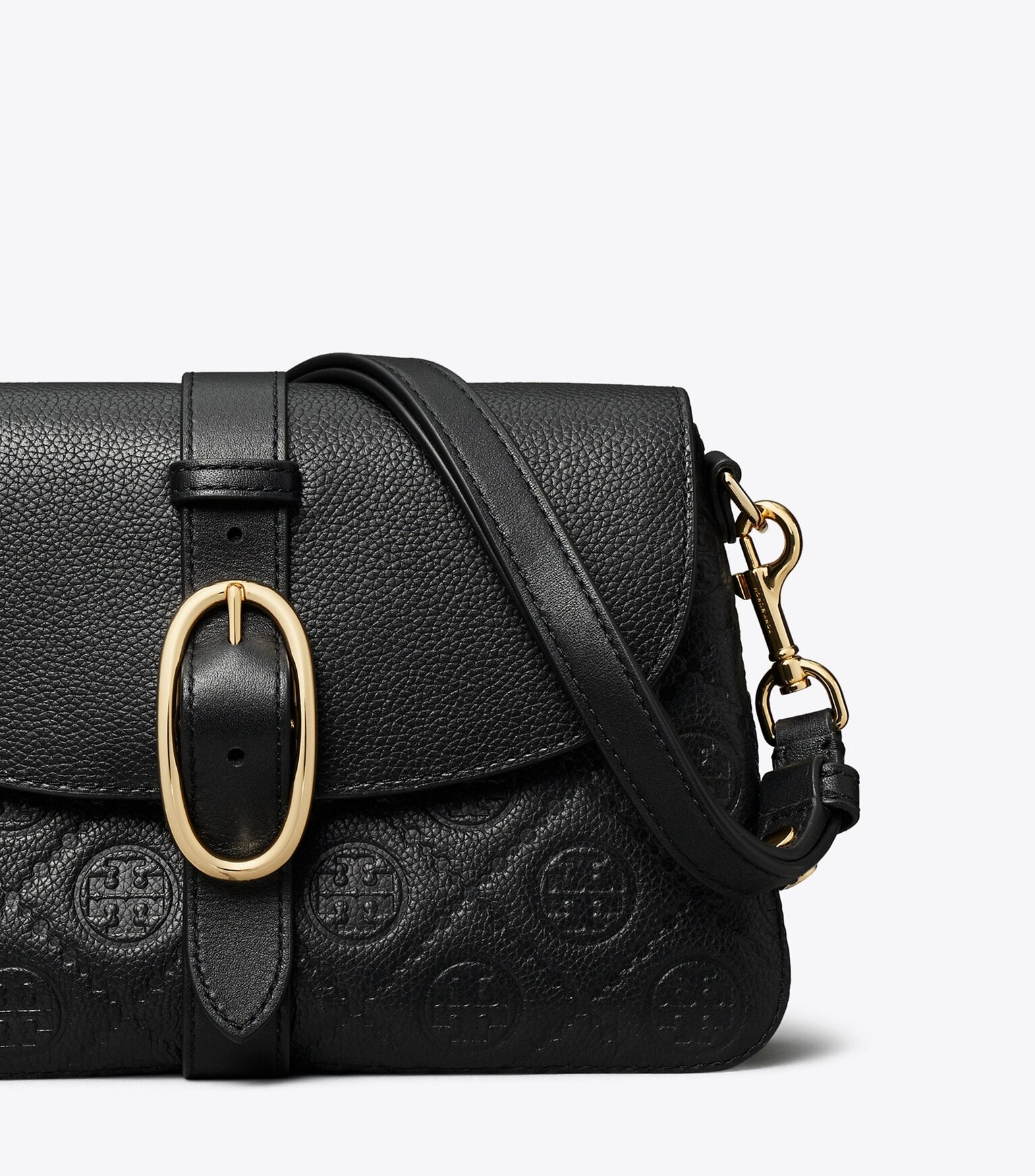 T Monogram Pebbled Soft Small Shoulder Bag
