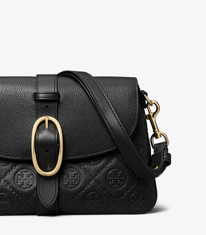 T Monogram Pebbled Soft Small Shoulder Bag