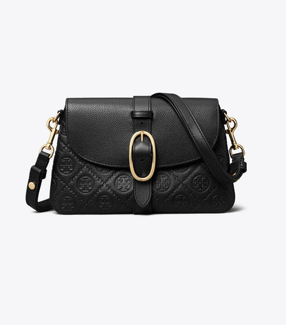 T Monogram Pebbled Soft Small Shoulder Bag