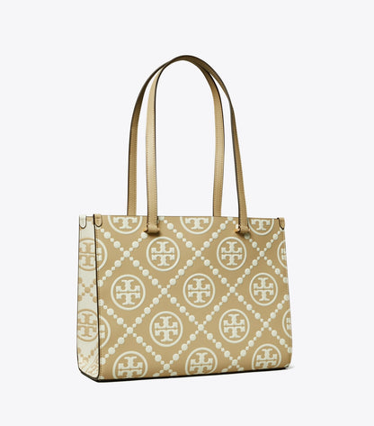 T Monogram Contrast Embossed Small Tote