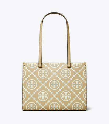 T Monogram Contrast Embossed Small Tote