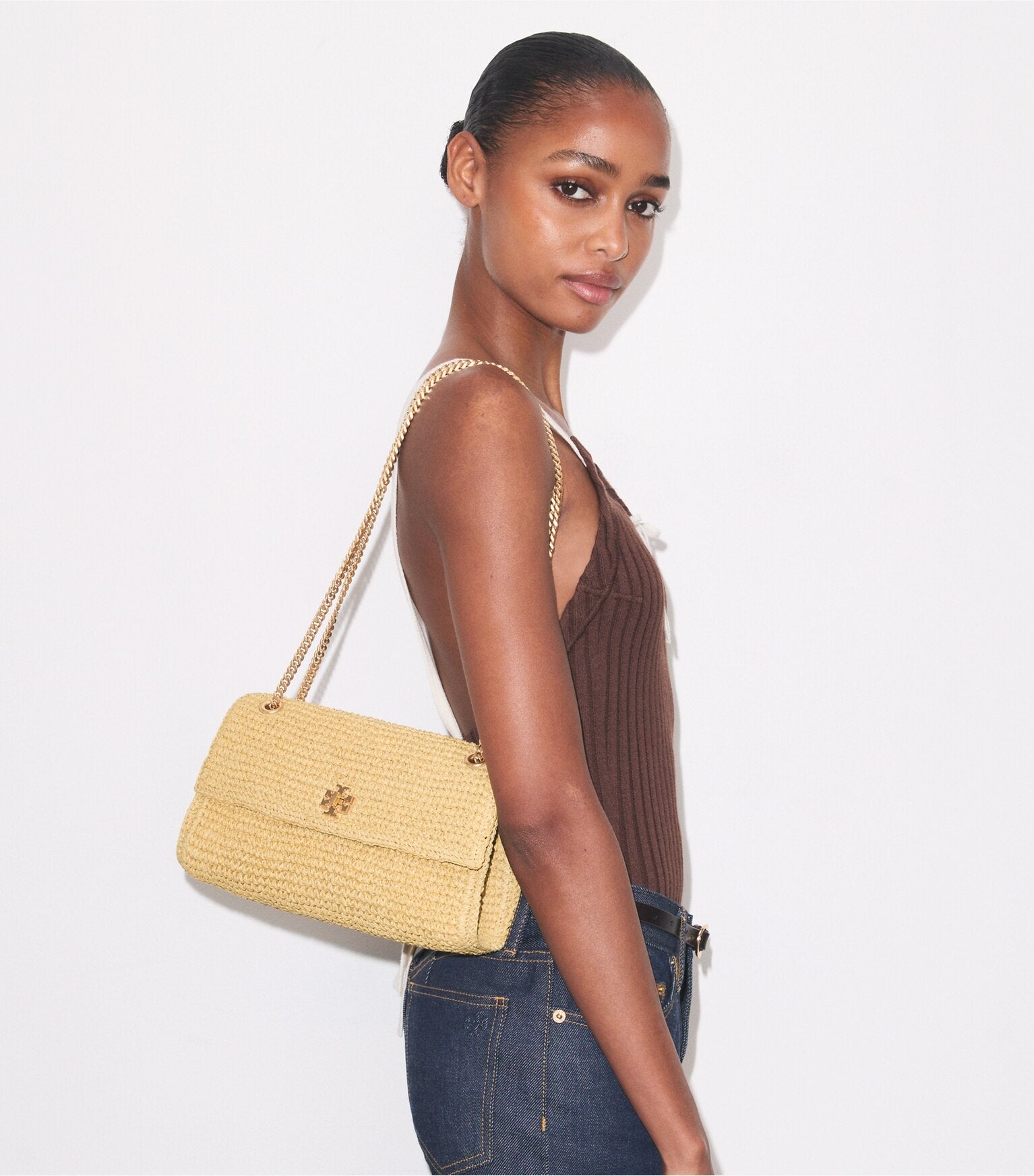Kira Turnlock Woven Shoulder Bag