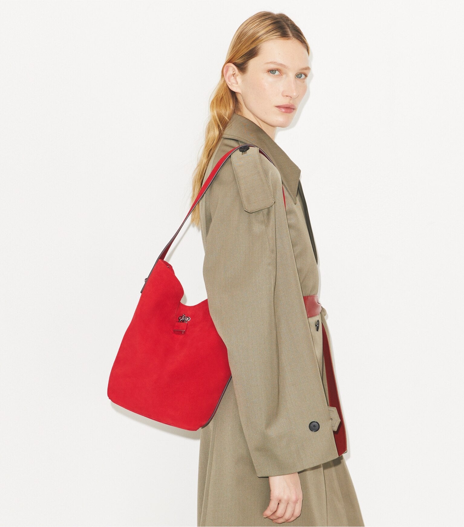 Suede Slim Bucket Bag