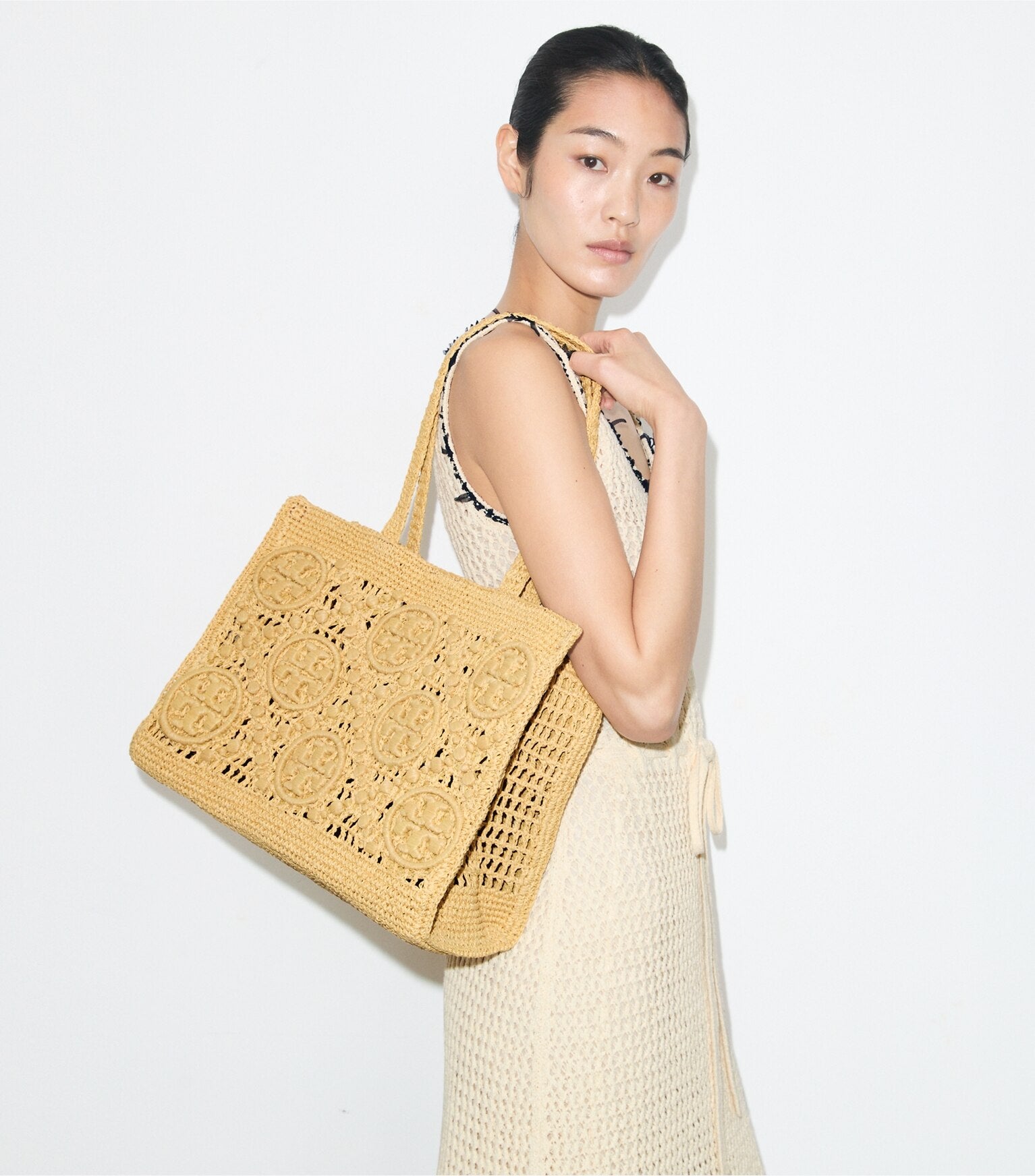 T Monogram Crochet Tote