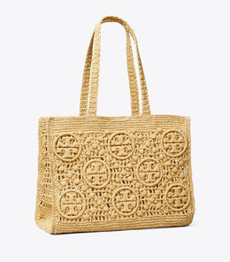 T Monogram Crochet Tote