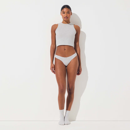 LIGHTWEIGHT COTTON LACE THONG | LIGHT HEATHER GREY