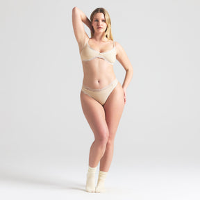 COTTON JERSEY LACE THONG | BUTTER
