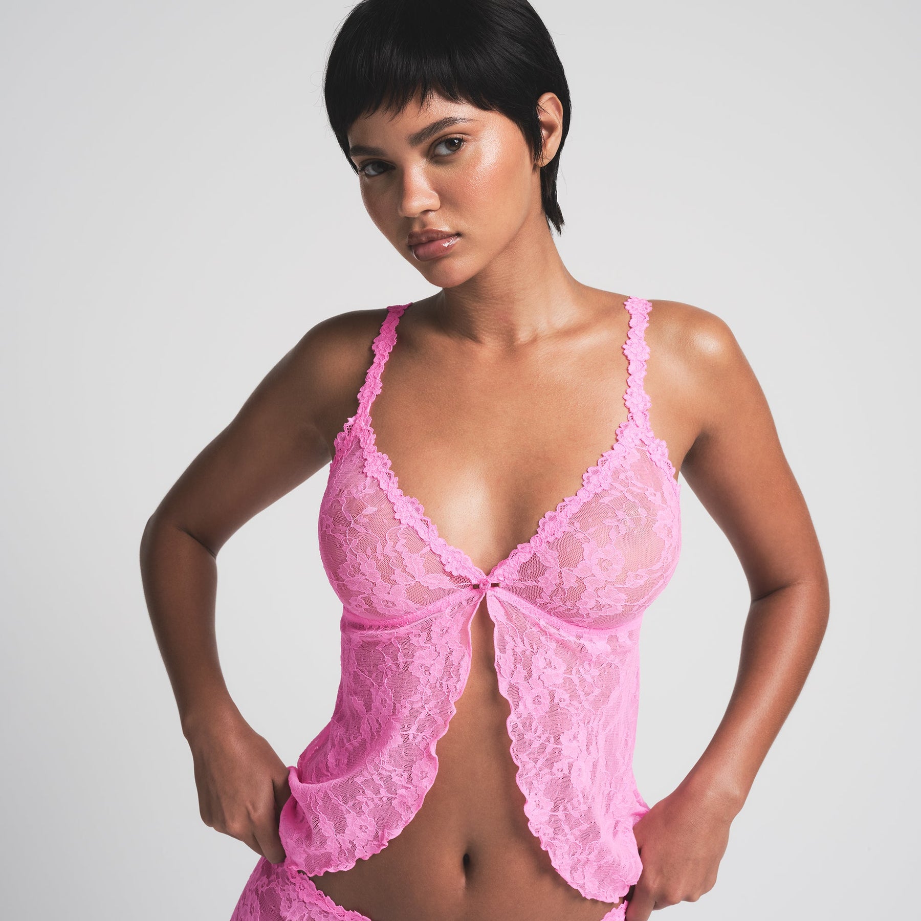 STRETCH LACE BABYDOLL TOP | SUGAR PINK