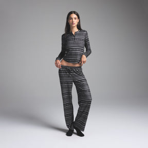 LOGO PLUSH POINTELLE LONG SLEEVE HENLEY | ONYX MIRROR FAIR ISLE