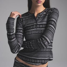 LOGO PLUSH POINTELLE LONG SLEEVE HENLEY | ONYX MIRROR FAIR ISLE