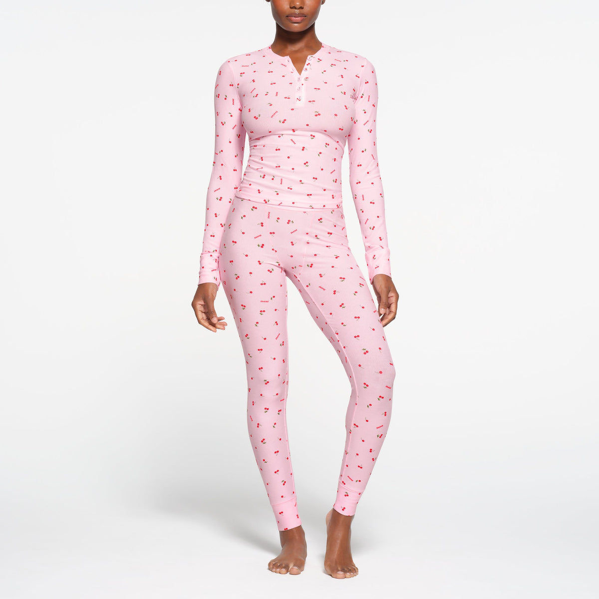SOFT LOUNGE LONG SLEEVE HENLEY | CHERRY BLOSSOM PRINT