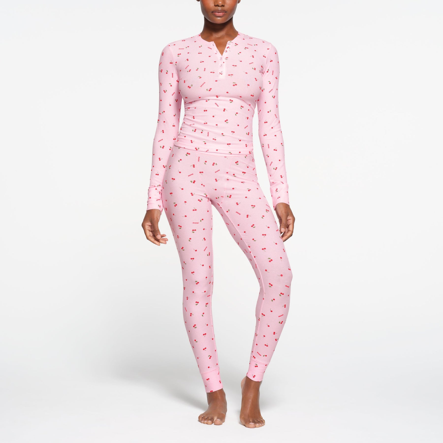 SOFT LOUNGE LONG SLEEVE HENLEY | CHERRY BLOSSOM PRINT
