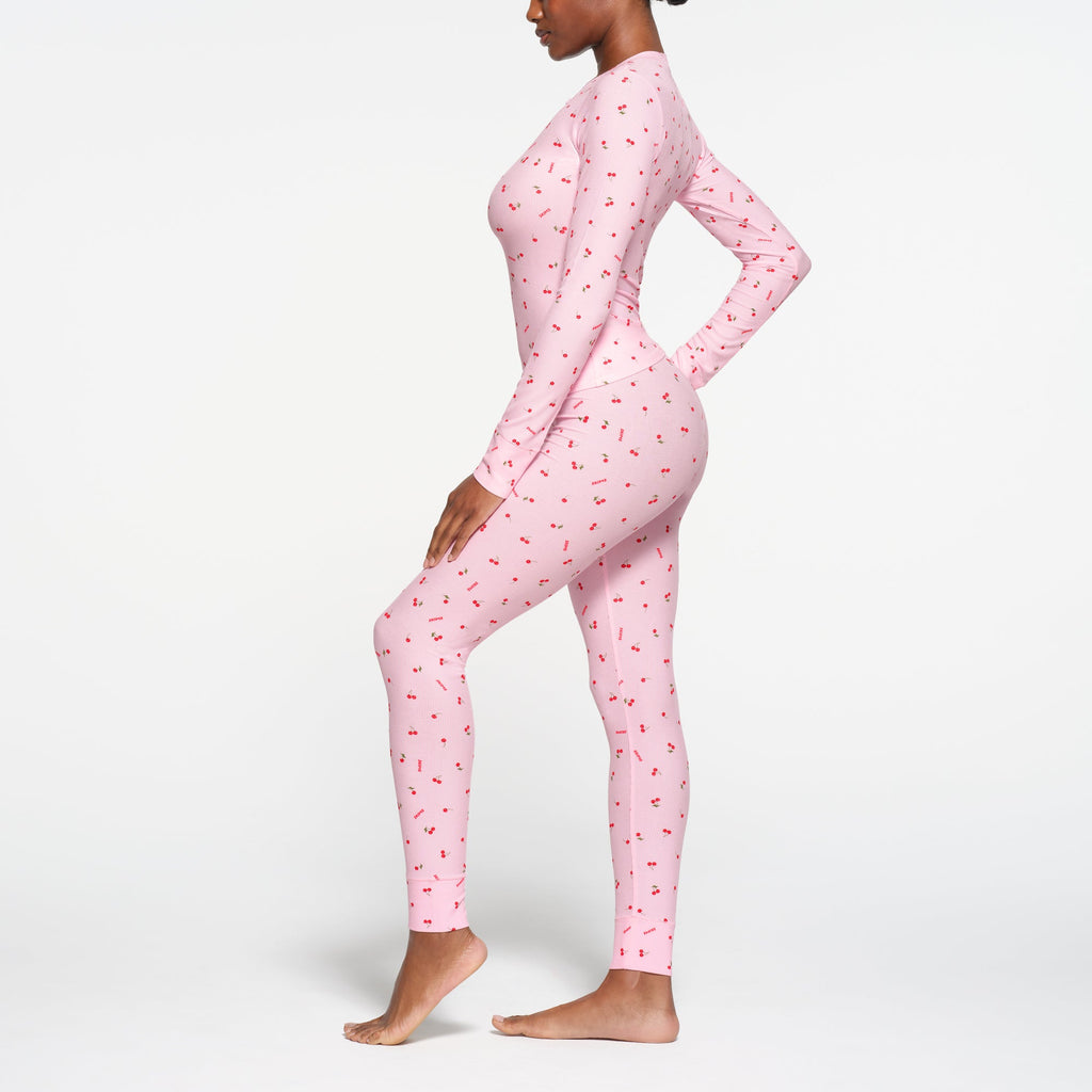 SOFT LOUNGE LONG SLEEVE HENLEY | CHERRY BLOSSOM PRINT