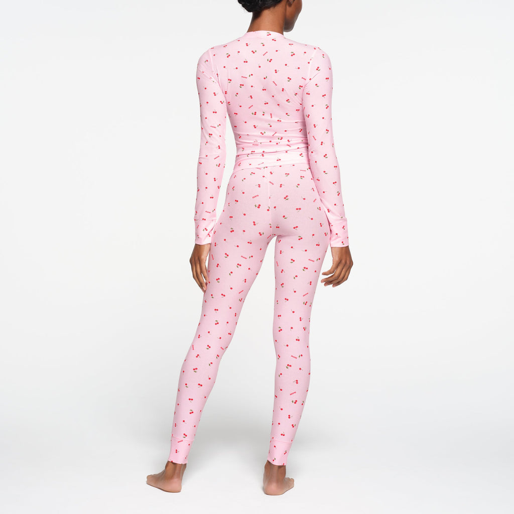 SOFT LOUNGE LONG SLEEVE HENLEY | CHERRY BLOSSOM PRINT