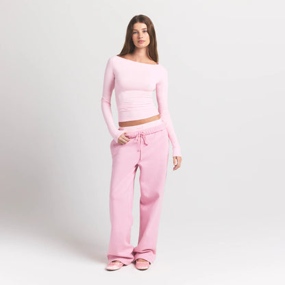 Cotton Jersey Long Sleeve Boatneck Top