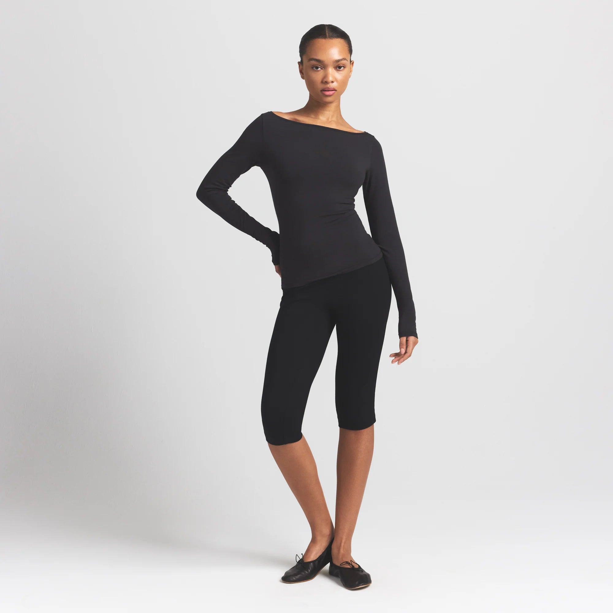 Cotton Jersey Long Sleeve Boatneck Top