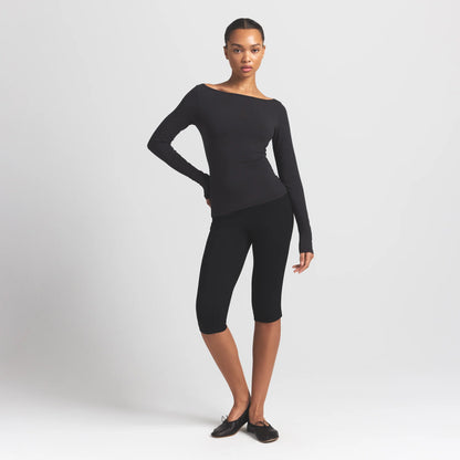 Cotton Jersey Long Sleeve Boatneck Top