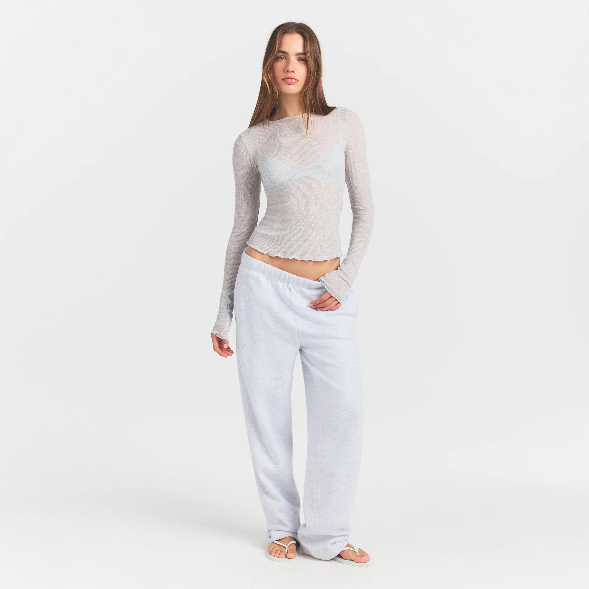 Sheer Rib Long Sleeve Top