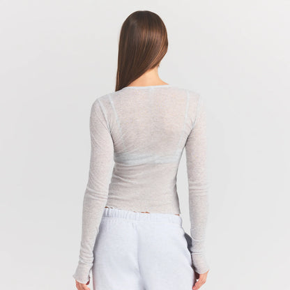 Sheer Rib Long Sleeve Top