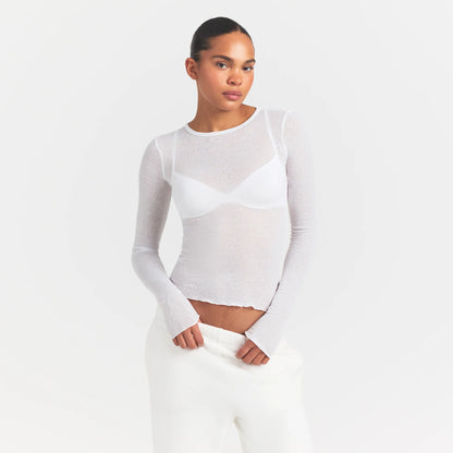 Sheer Rib Long Sleeve Top