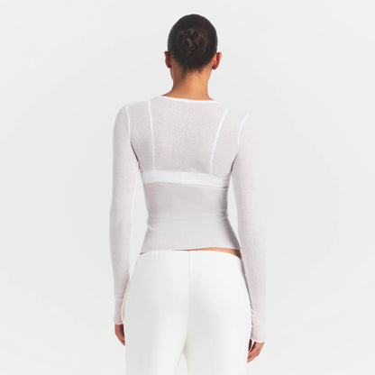 Sheer Rib Long Sleeve Top