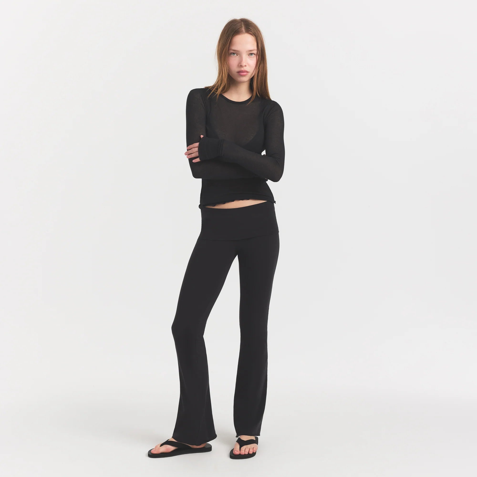 Sheer Rib Long Sleeve Top