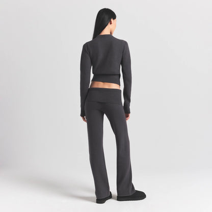 Sweater Knits Ribbed Long Sleeve Fitted Crew Neck
