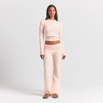 Sweater Knits Ribbed Long Sleeve Fitted Crew Neck