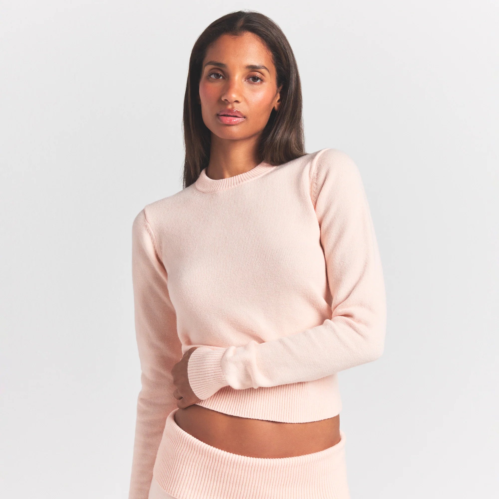 Sweater Knits Ribbed Long Sleeve Fitted Crew Neck