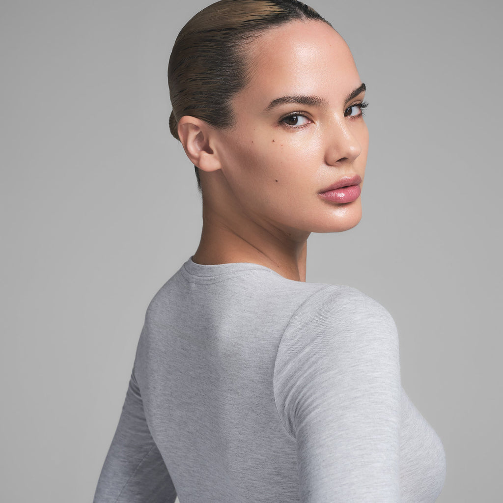 SKIMS SLEEP SUPER CROPPED LONG SLEEVE | LIGHT HEATHER GREY