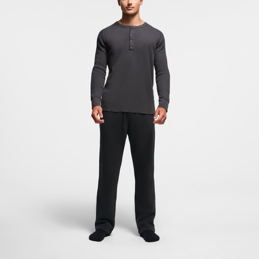 WAFFLE MENS SLIM LONG SLEEVE HENLEY | ASH