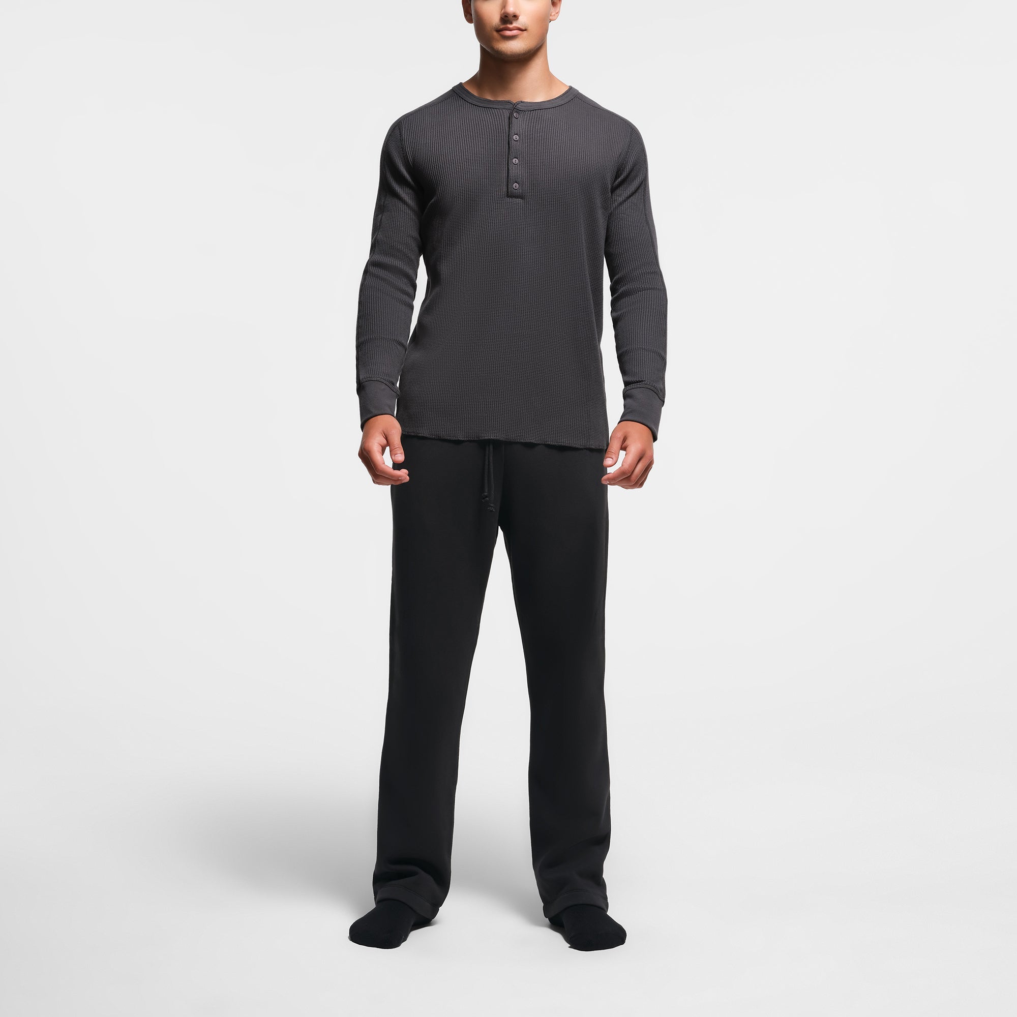 WAFFLE MENS SLIM LONG SLEEVE HENLEY | ASH