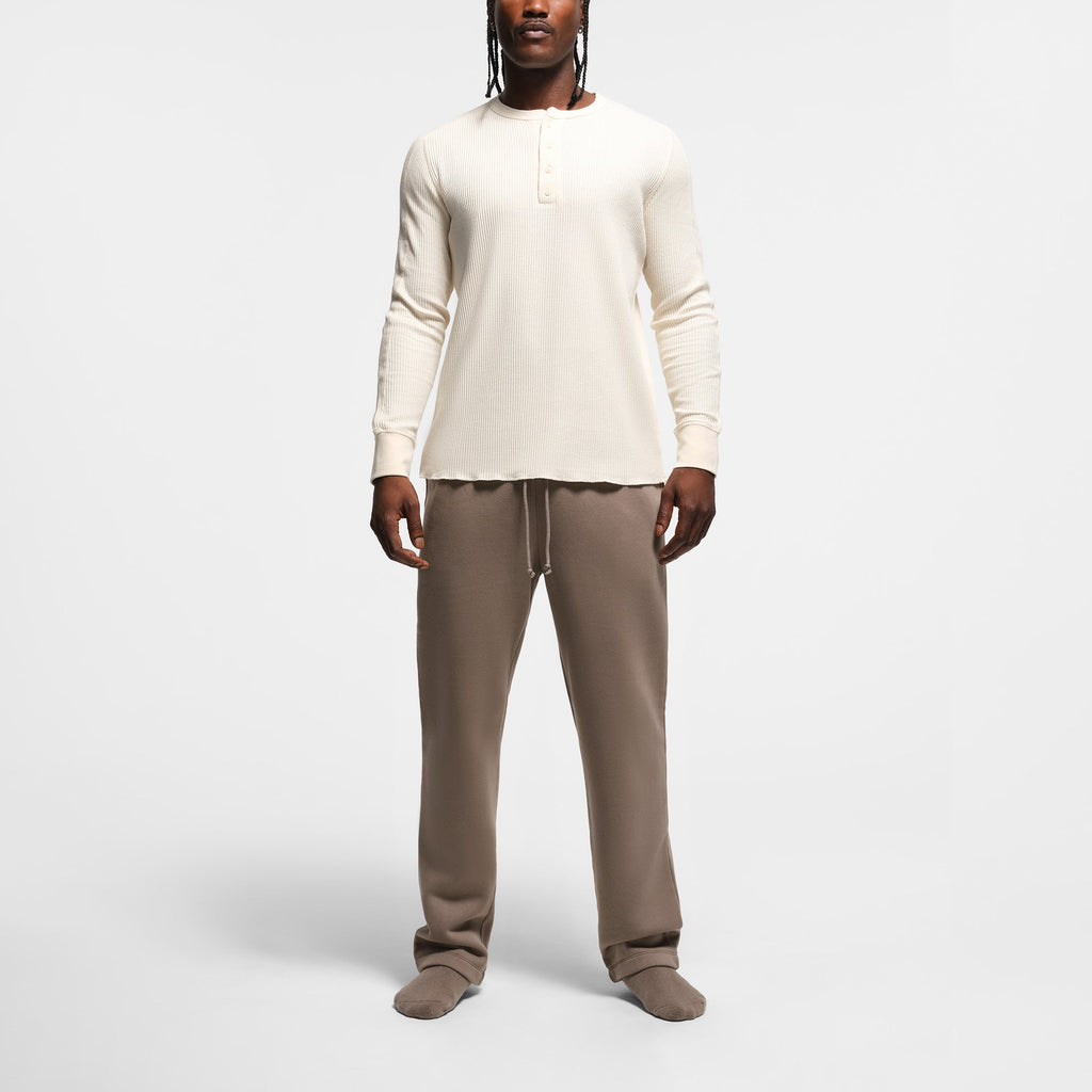 WAFFLE MENS SLIM LONG SLEEVE HENLEY | ECRU
