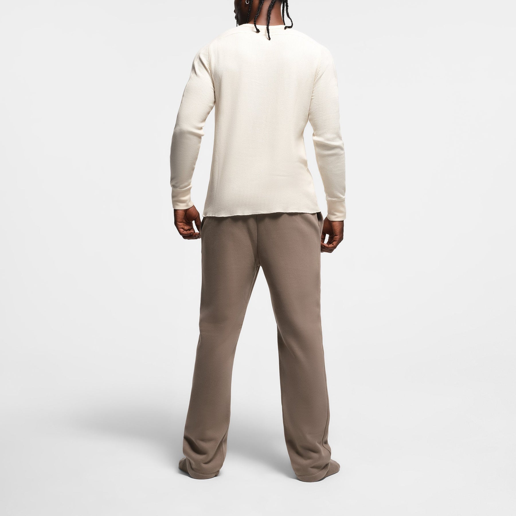 WAFFLE MENS SLIM LONG SLEEVE HENLEY | ECRU