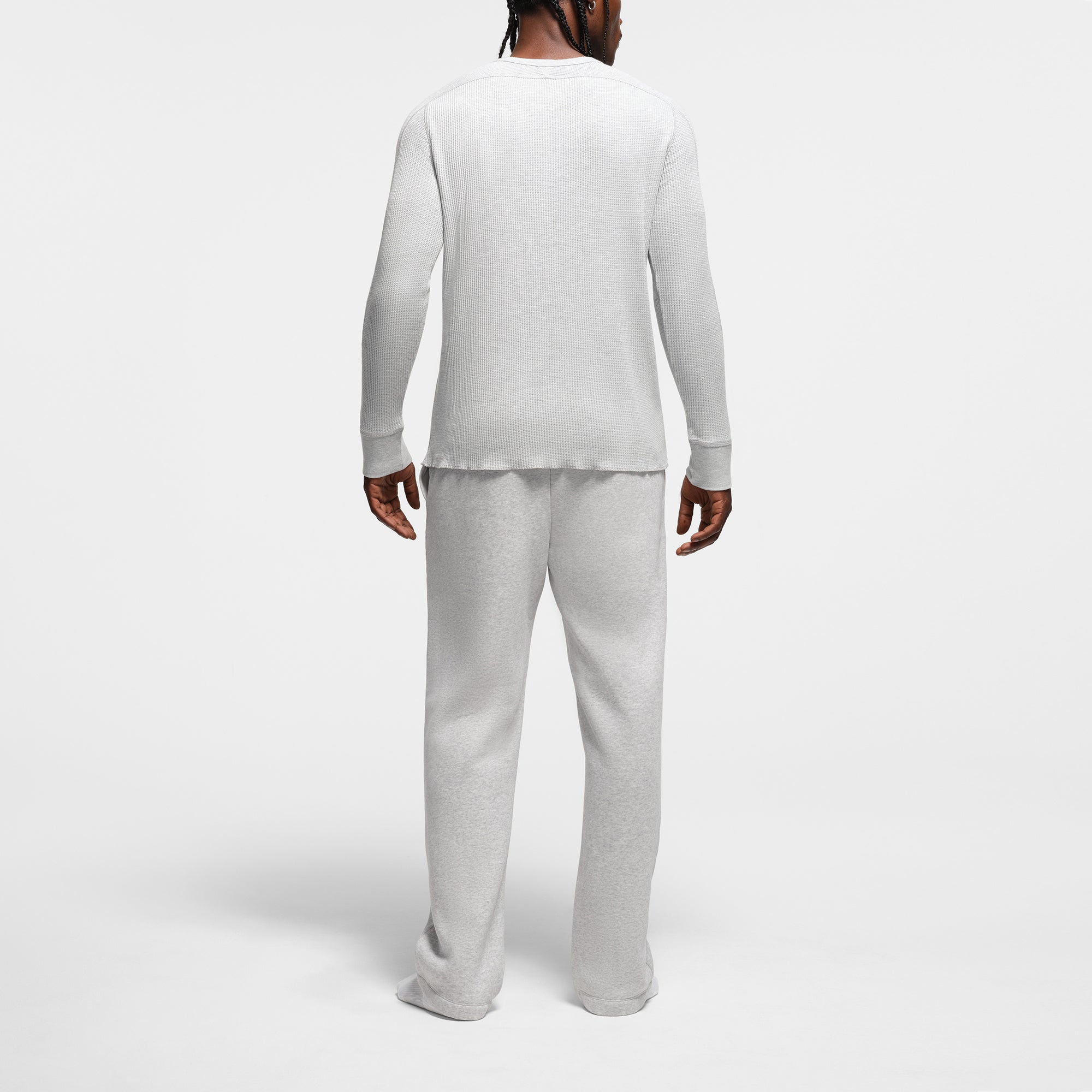 WAFFLE MENS SLIM LONG SLEEVE HENLEY | LIGHT HEATHER GREY