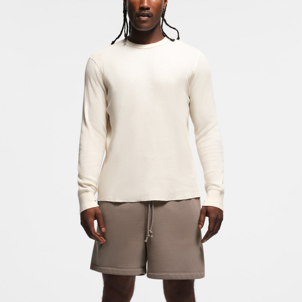 WAFFLE MENS CLASSIC LONG SLEEVE T-SHIRT | ECRU