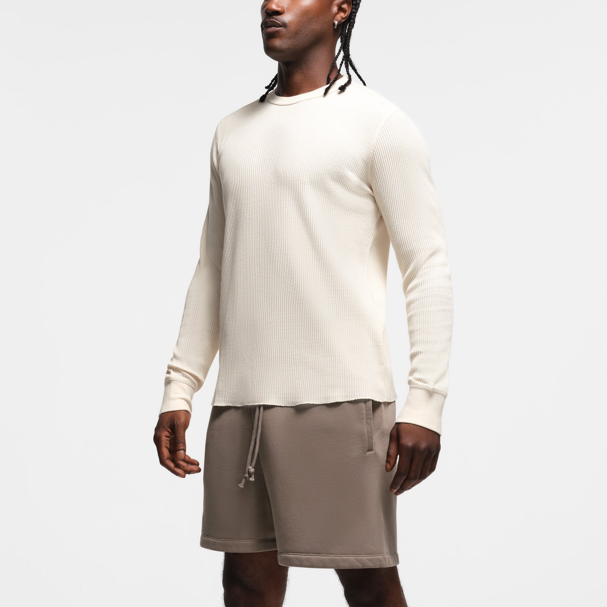 WAFFLE MENS CLASSIC LONG SLEEVE T-SHIRT | ECRU