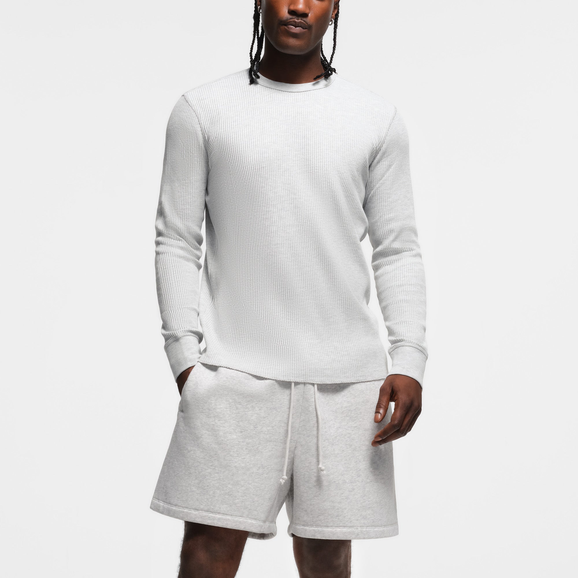 WAFFLE MENS CLASSIC LONG SLEEVE T-SHIRT | LIGHT HEATHER GREY