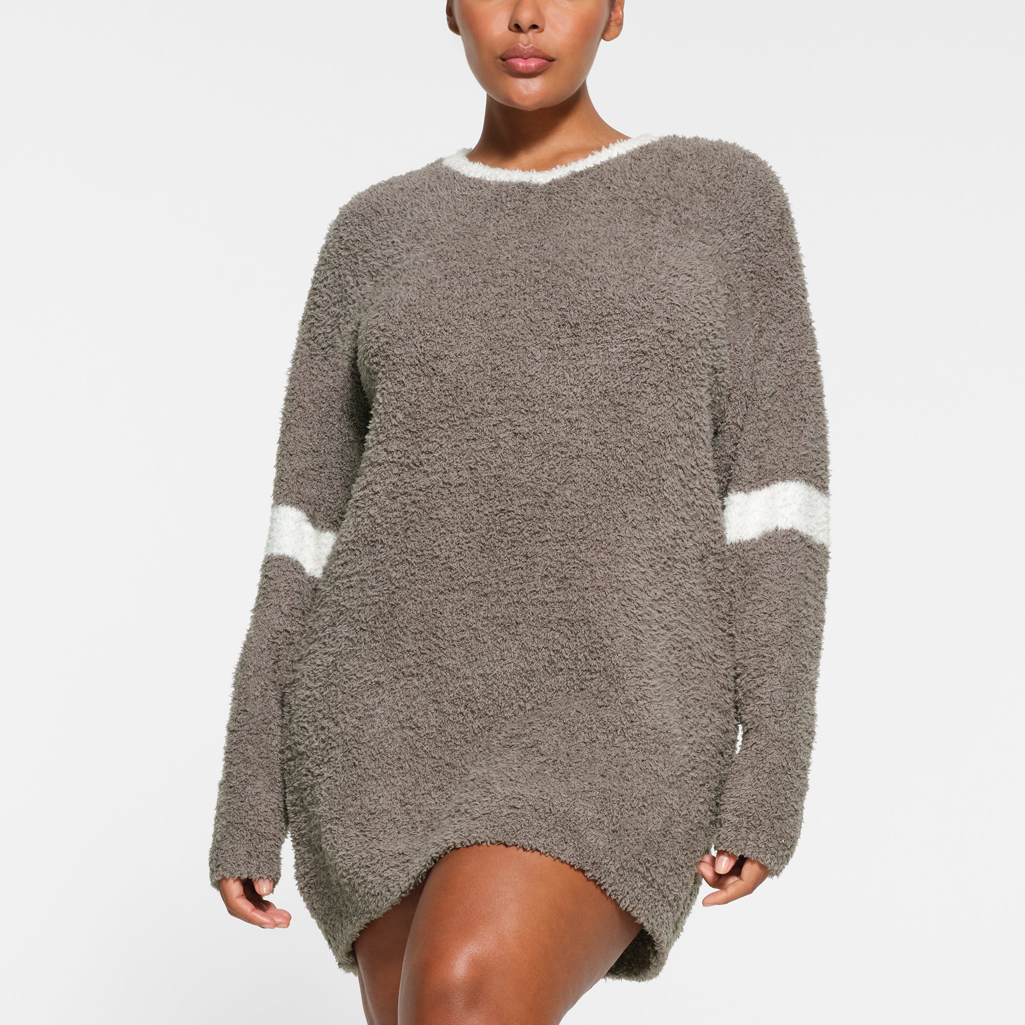 COZY KNIT V NECK MINI DRESS | GREY CHALK MULTI