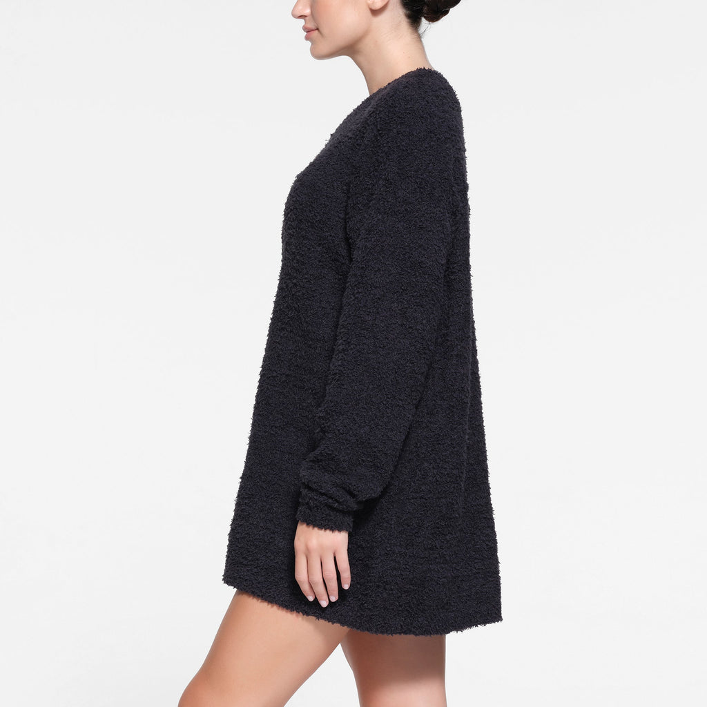 COZY KNIT V NECK MINI DRESS | ONYX