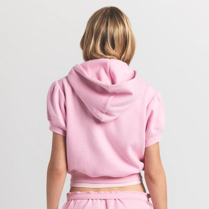 Cotton Fleece Bubble Sleeve Cropped Zip Up